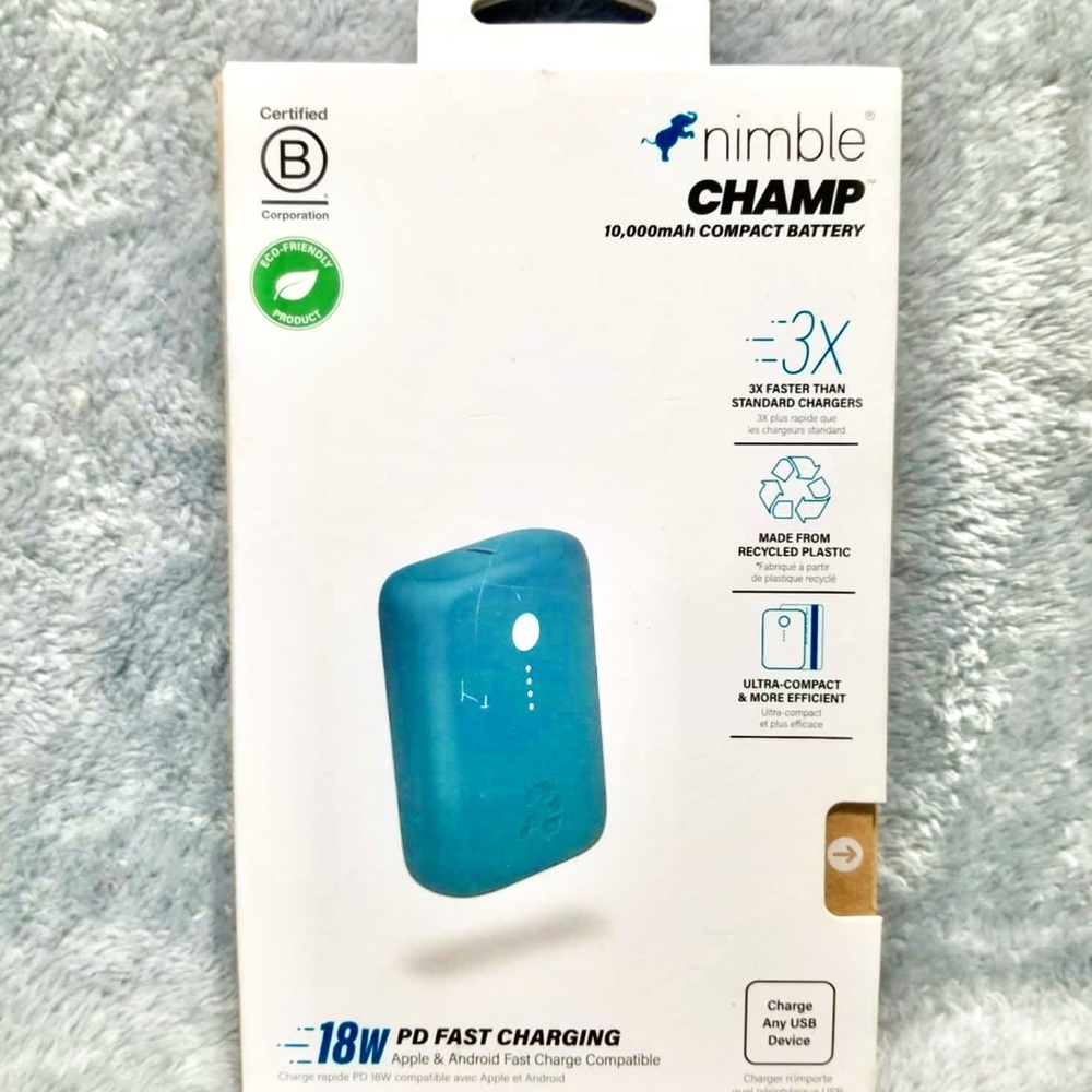 NEW, Nimble CHAMP 10,000mAh 18W PD FAST Portable Charger POWER BANK - TURQUOISE